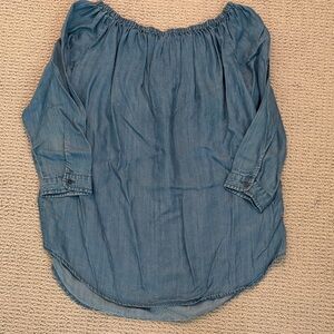 beachlunchlounge Light Blue Chambray Off-Shoulder Top